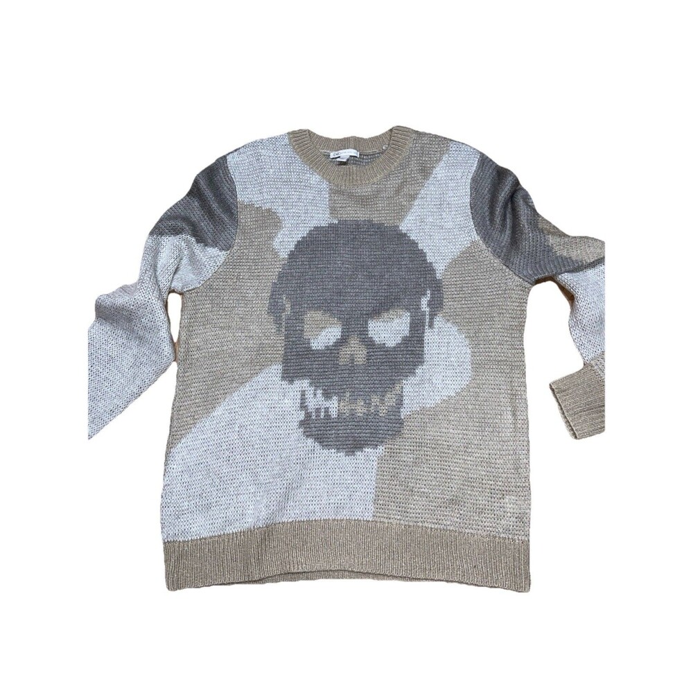 Knit Sweater Skeleton Skull Tan Camo Women’s L Cato